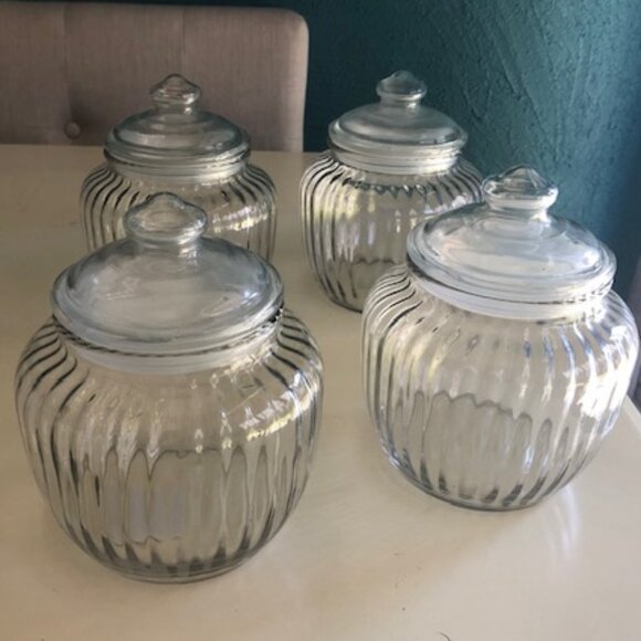 SET OF 4 / WIDE MOUTH GLASS STORAGE JARS WITH AIRTIGHT GLASS LID - Picture 3 of 7